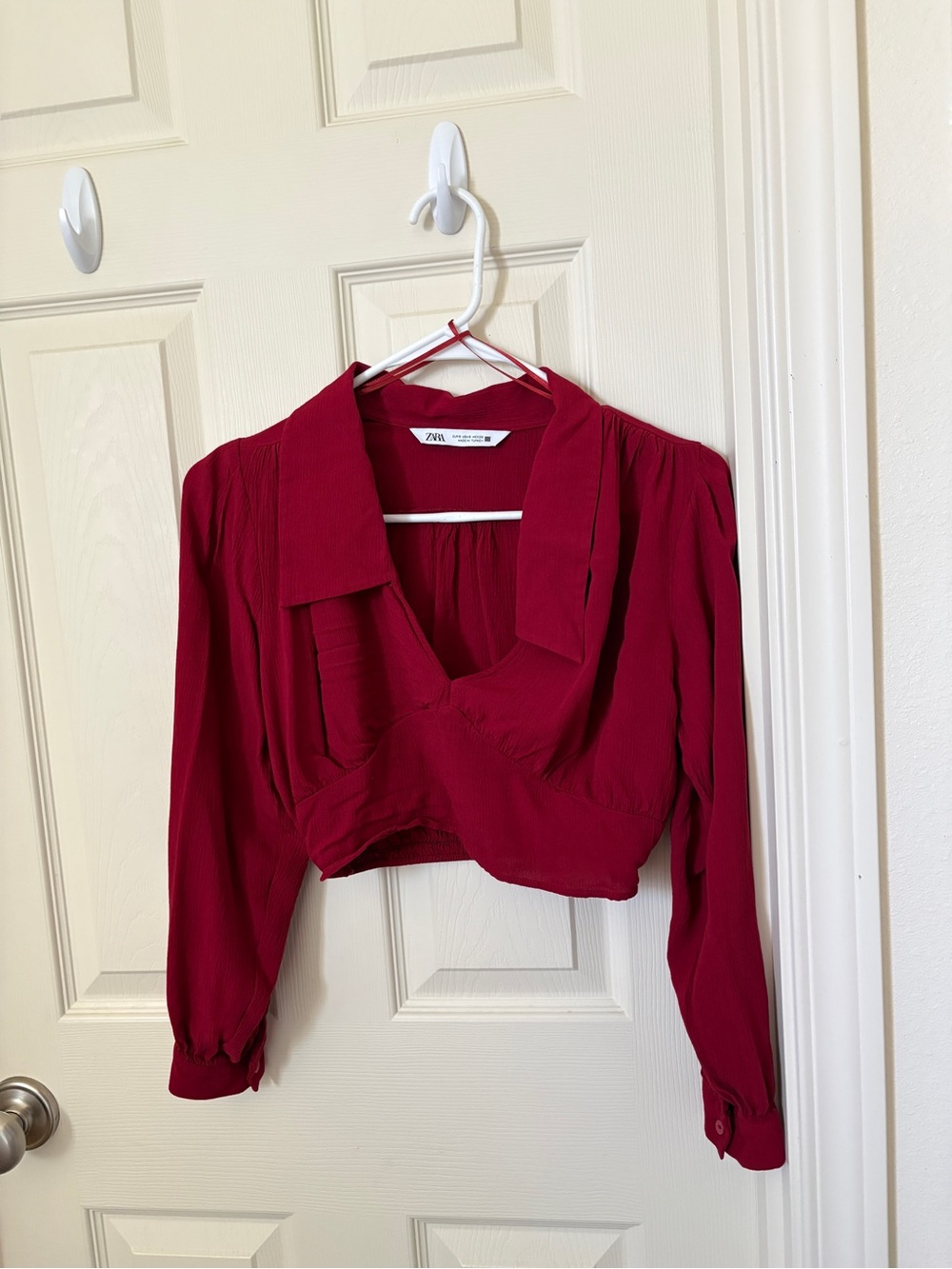 Zara Red Long-Sleeve Cropped Top